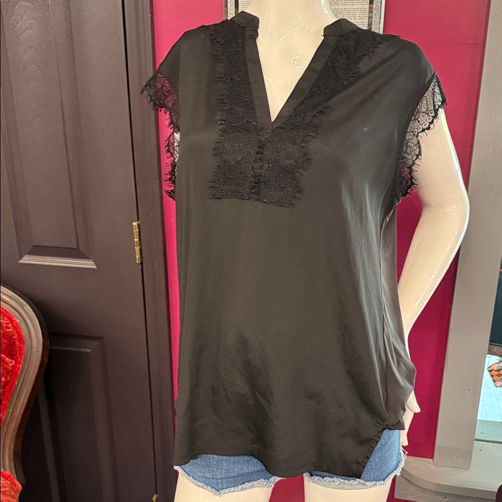 Worthington Black Lace Accent Blouse